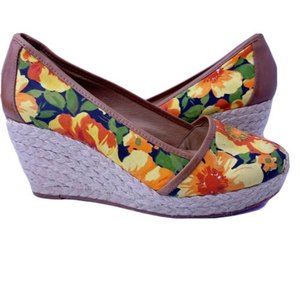 Nurture Wedge Shoes Olive Floral Wedge Heel Shoe Fabric & Leather Espadrilles